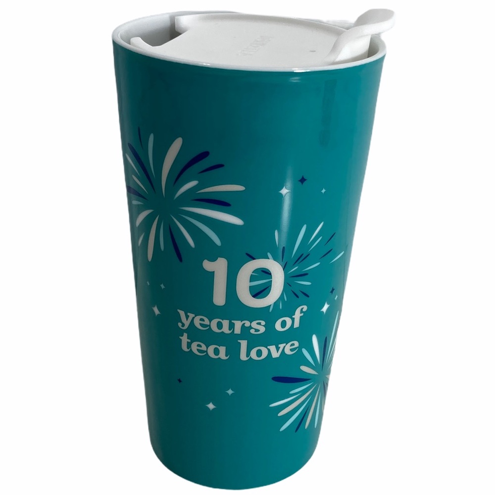 David's Tea Ceramic Travel Mug Cup Tumbler 10 year Celebrate